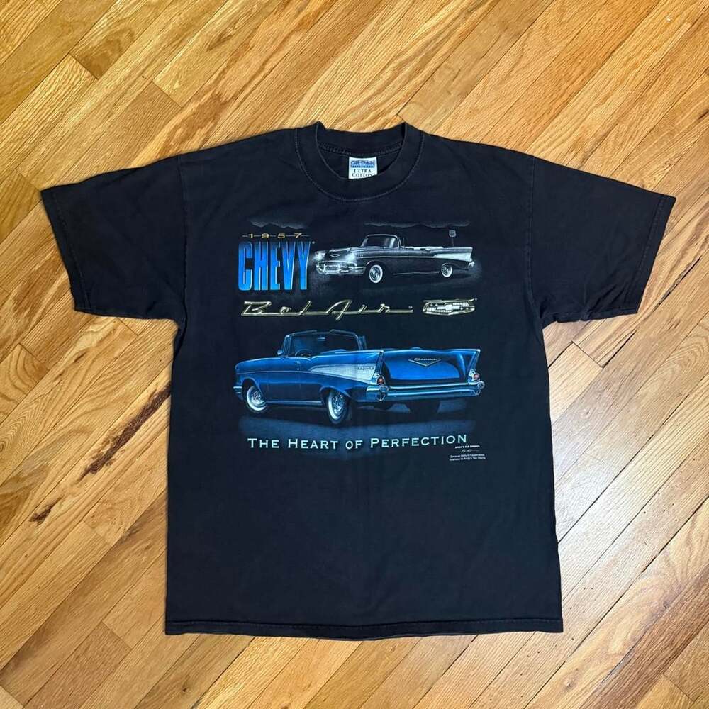 Gildan Chevy Bel Air Graphic Tee Size L Black 1957 Classic Car